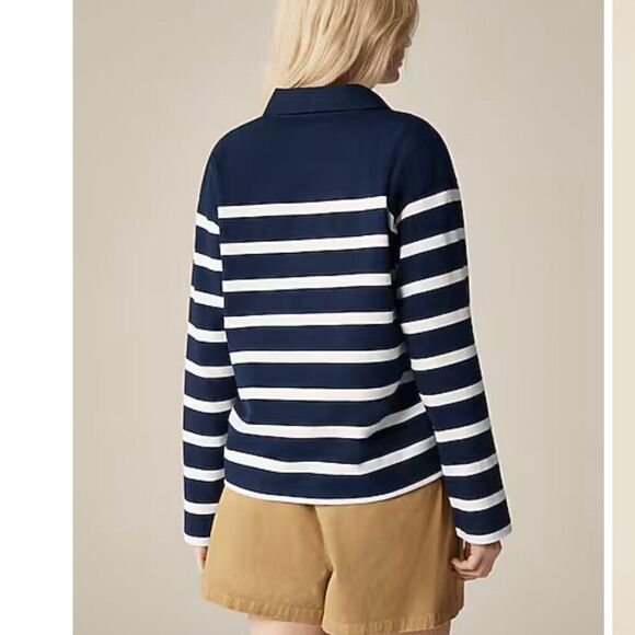 J. Crew Ci033 Mariner jersey long-sleeve polo T-shirt in stripe size xs NWT - Picture 5 of 10
